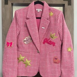 Pink and White Twill Blazer with super cute girly patches and pins. 💞🌸